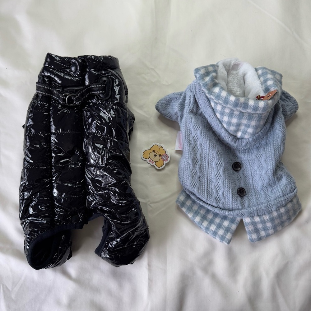 Black and Blue Dog Jacket puffer sweater Set